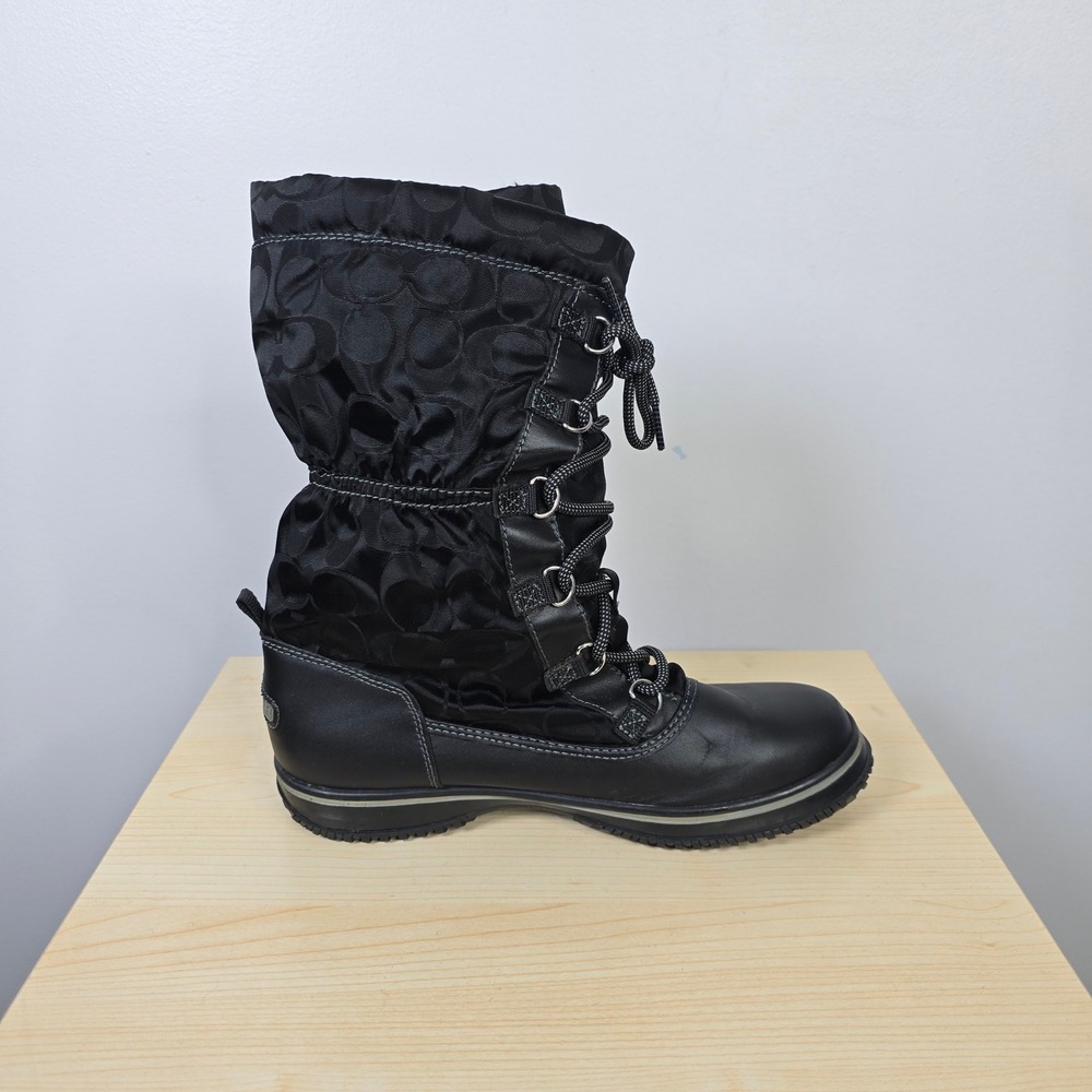 Coach Shaine Black Signature Monogram Leather Nylon Snow Winter Boots‎ 8.5B - Picture 4 of 6